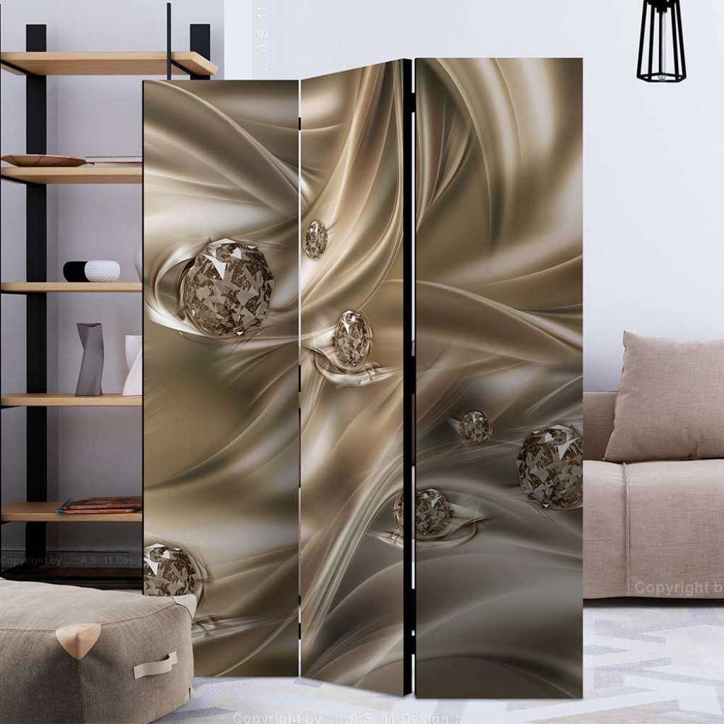 Umkleide Paravent in Braun und Grau Leinwand Füllung
