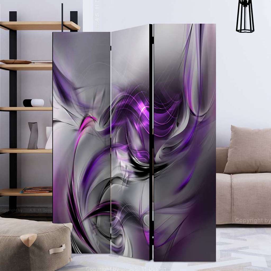 Paravent modern in Grau und Violett drei Elementen