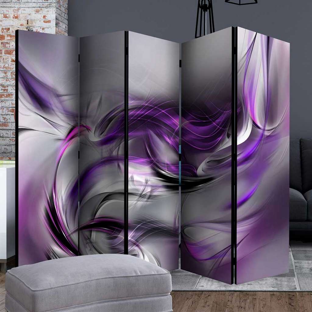 Paravent mit abstraktem Psychedelic Motiv Grau und Violett