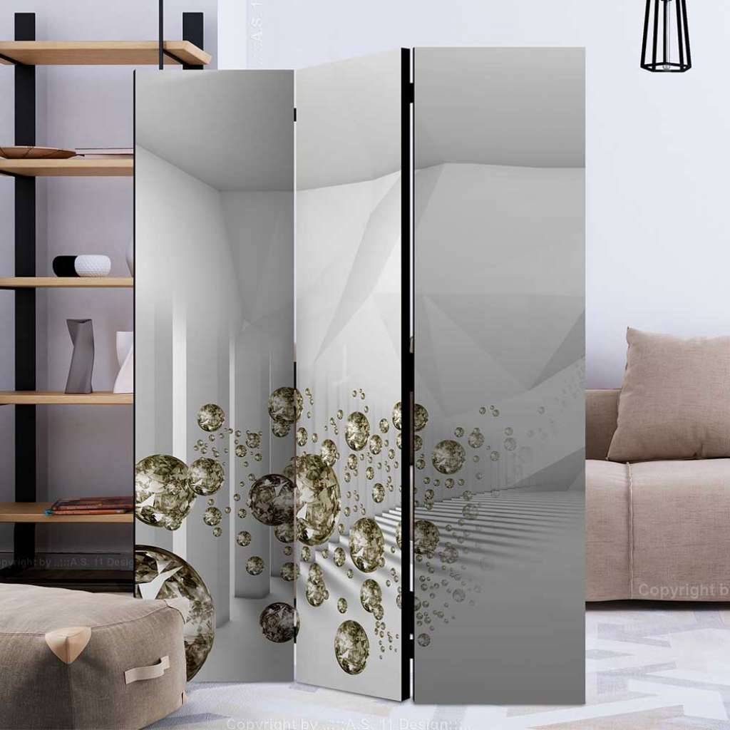 Eleganter Paravent mit abstraktem Brillant Motiv Hellgrau