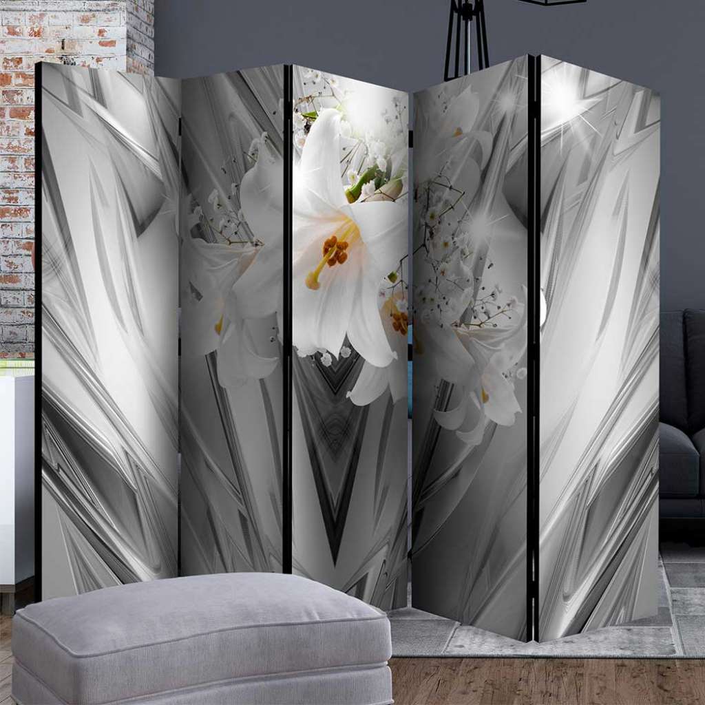 Paravent floral mit Lilien Motiv Weiß und Grautönen