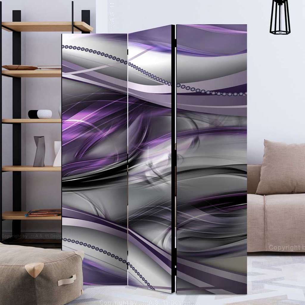 Trennwand Paravent in Grau und Violett Leinwand Füllung