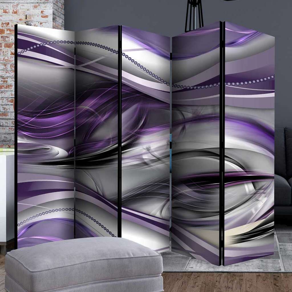 Paravent modern in Grau und Violett fünf Elementen