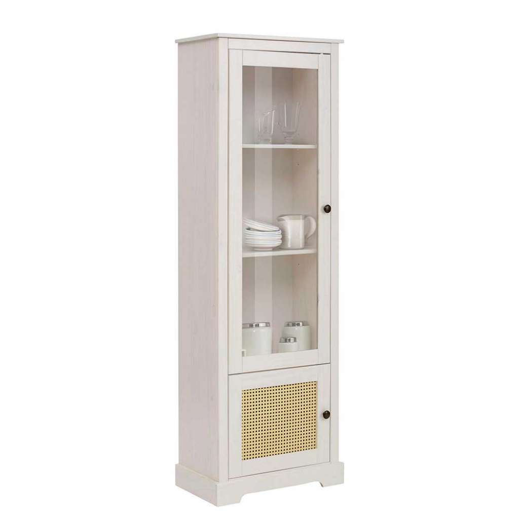 Wohnzimmer Vitrinenschrank in Weiß und Beige Glastür