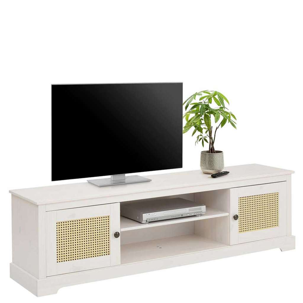 Fernsehmöbel in Weiß und Beige Rattan Geflechttüren