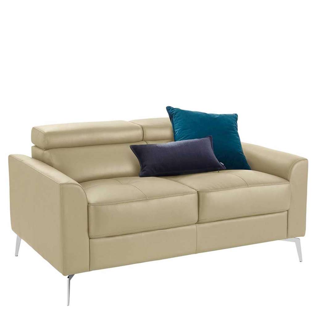 Leder 2er Sofa in Cremefarben und Chrom verstellbarer Rückenhöhe