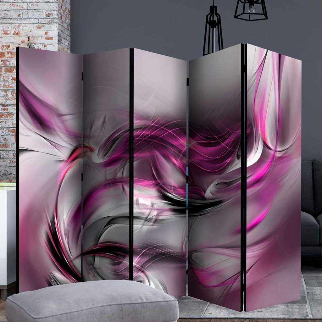 Paravent modern in Grau und Violett fünf Elementen