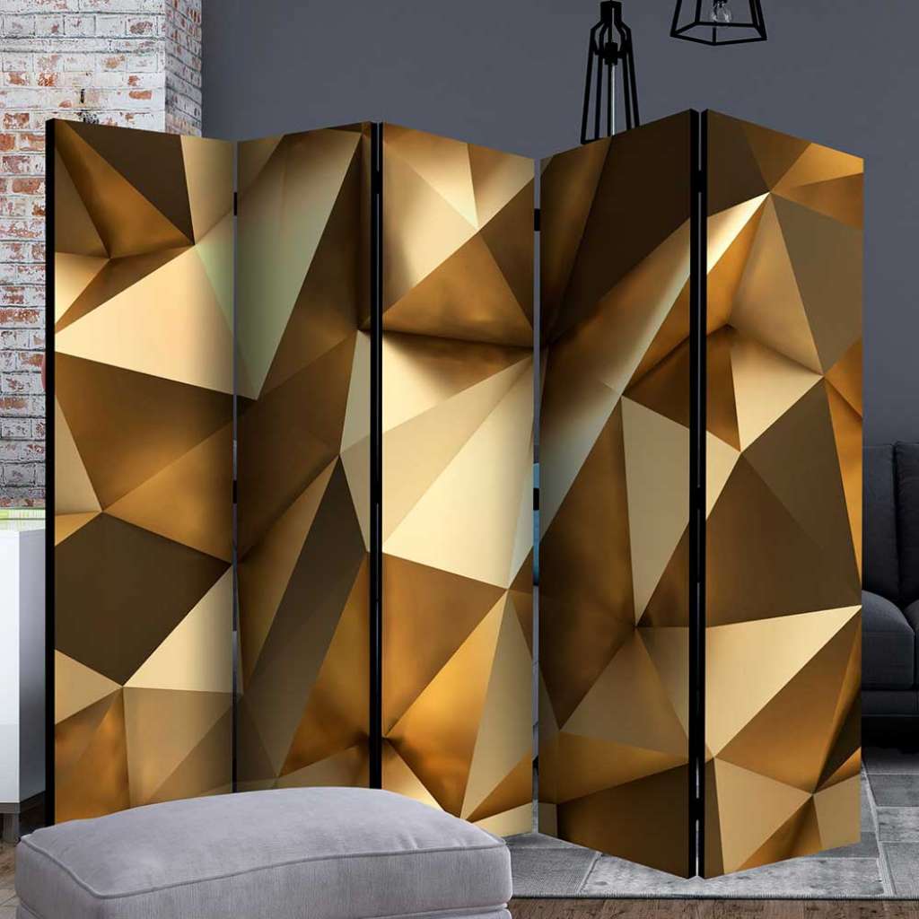 Paravent modern in Goldfarben und Braun fünf Elementen