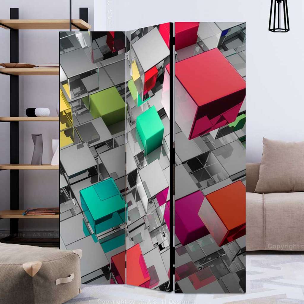 Bunter Paravent aus drei Elementen geometrischem Muster