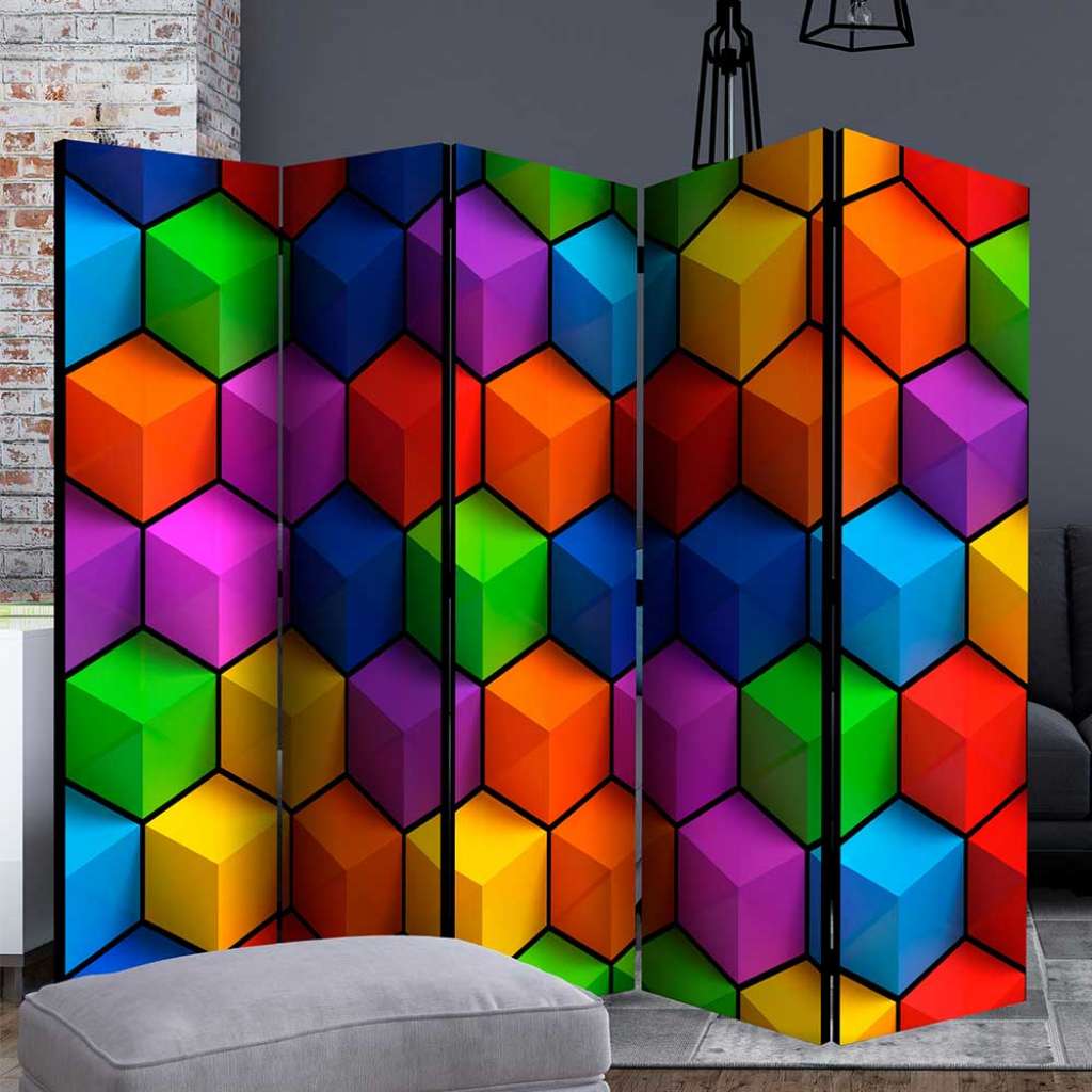XL Paravent in Bunt Würfelmuster
