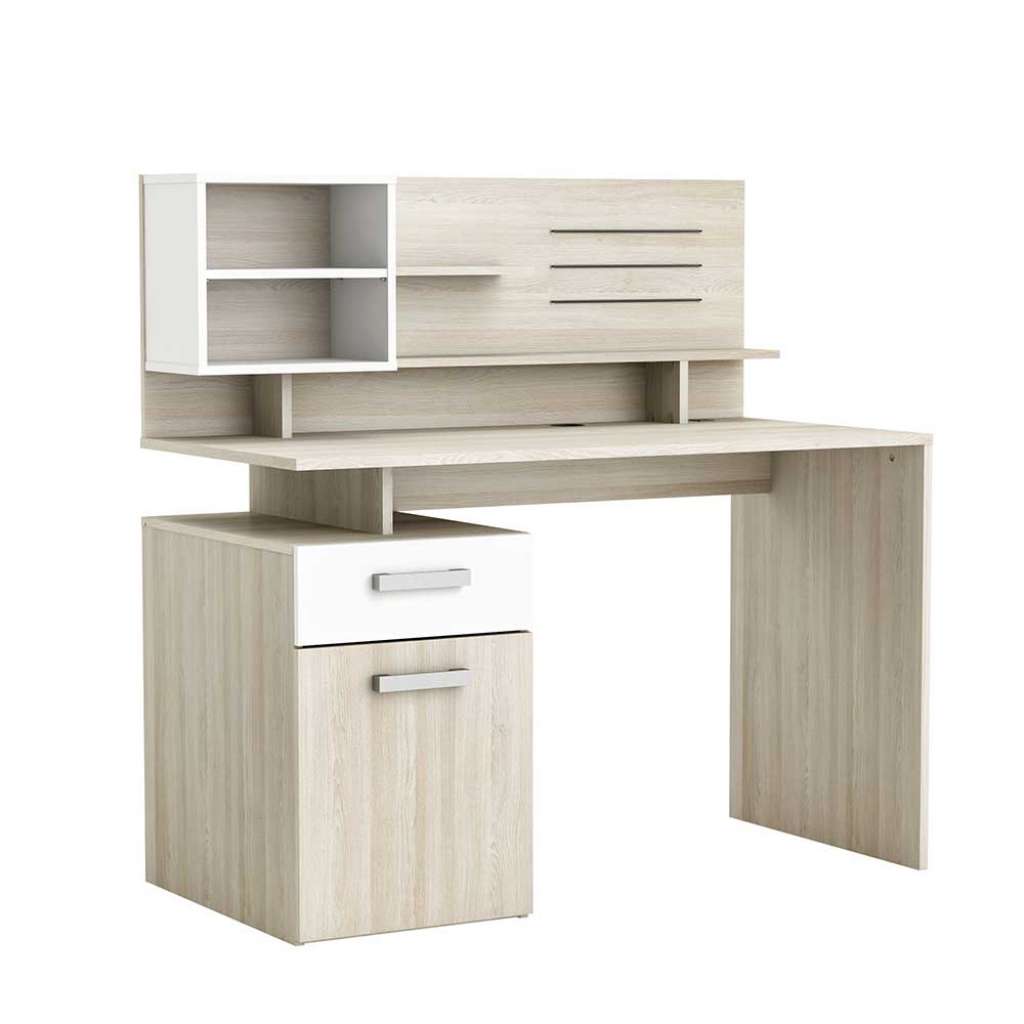 Jugendschreibtisch in Eiche hell und Weiß melaminbeschichtet