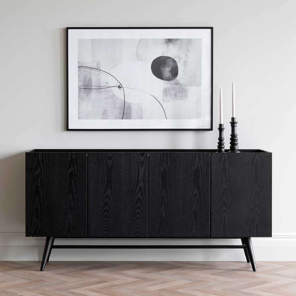 Sideboard in Schwarz lackiert furniert Retrostil