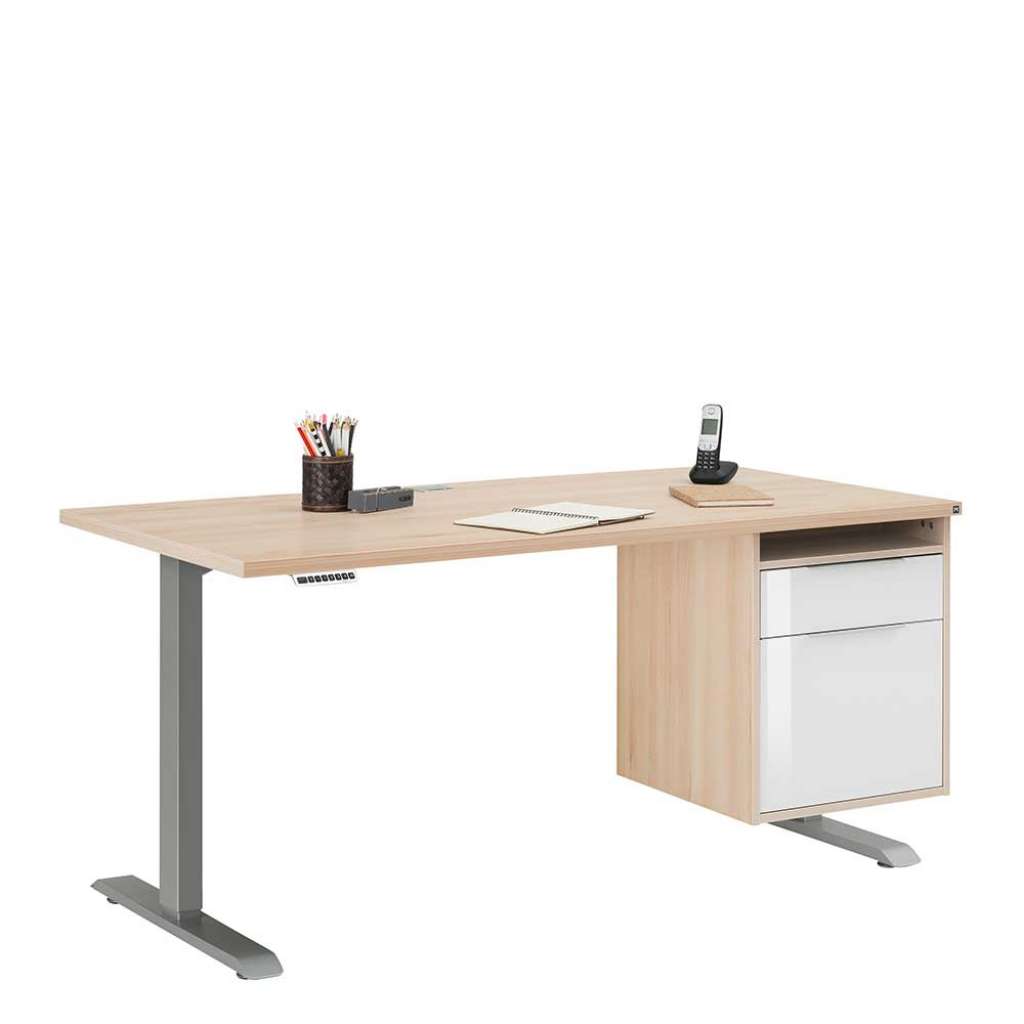 Bürotisch in Buchefarben Platingrau und Weiß höhenverstellbar
