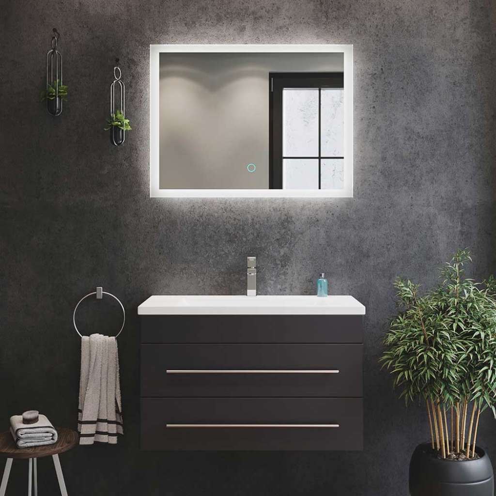 Badezimmermöbelset in Anthrazit Spiegelglas und MDF (zweiteilig)