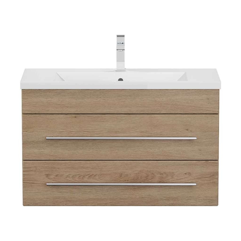 Waschbeckenunterschrank in Eiche hell Dekor tiefgezogen einem Einlasswaschbecken