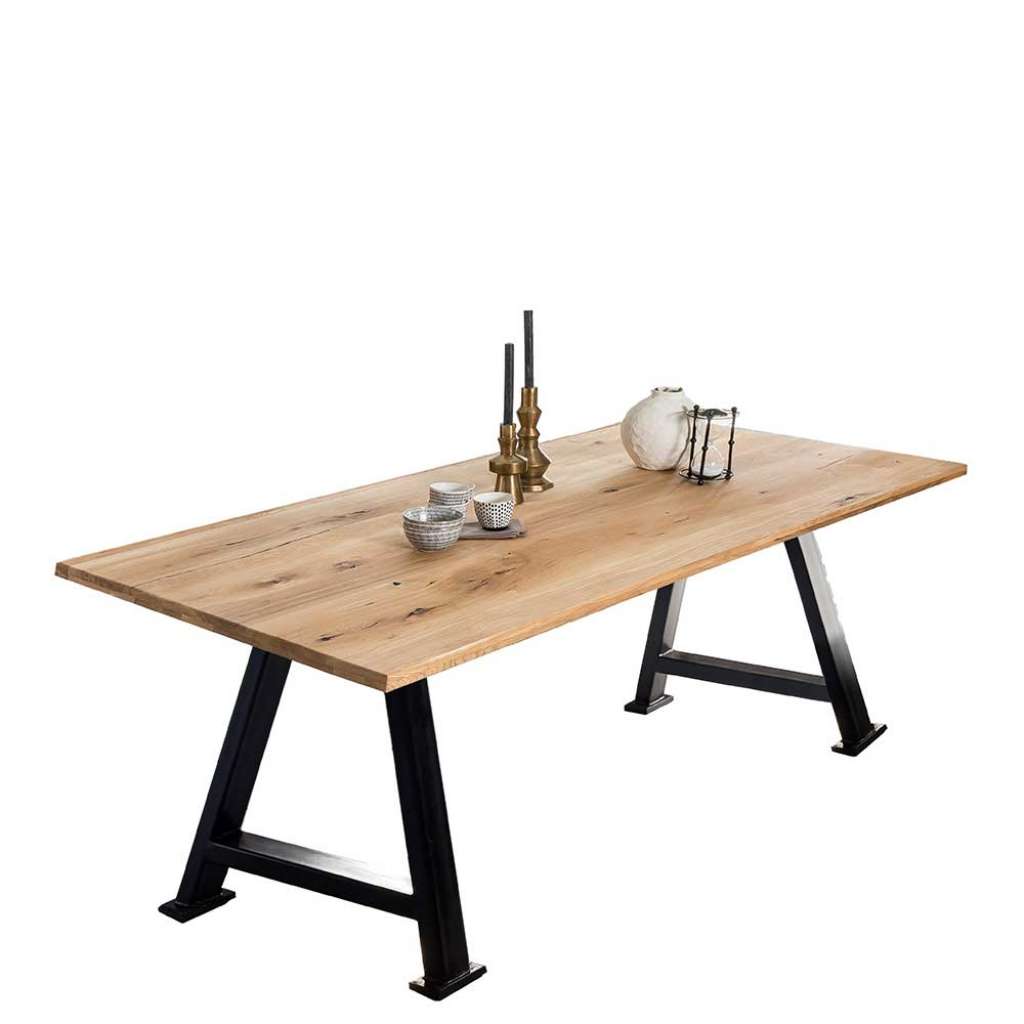 Holztisch Massiv Wildeiche im Industry und Loft Stil Metall A Fußgestell