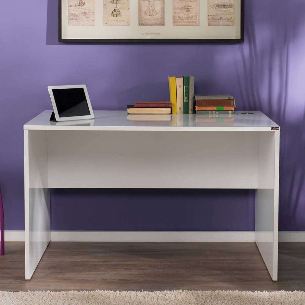 Schreibtisch Home Office in Weiß melaminbeschichtet Knieraumblende
