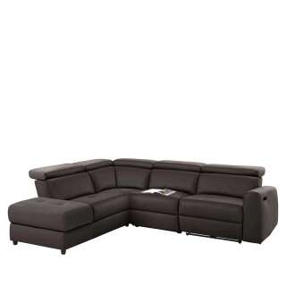 Eck Wohnzimmercouch in Dunkelbraun Leder verstellbarer Rückenhöhe