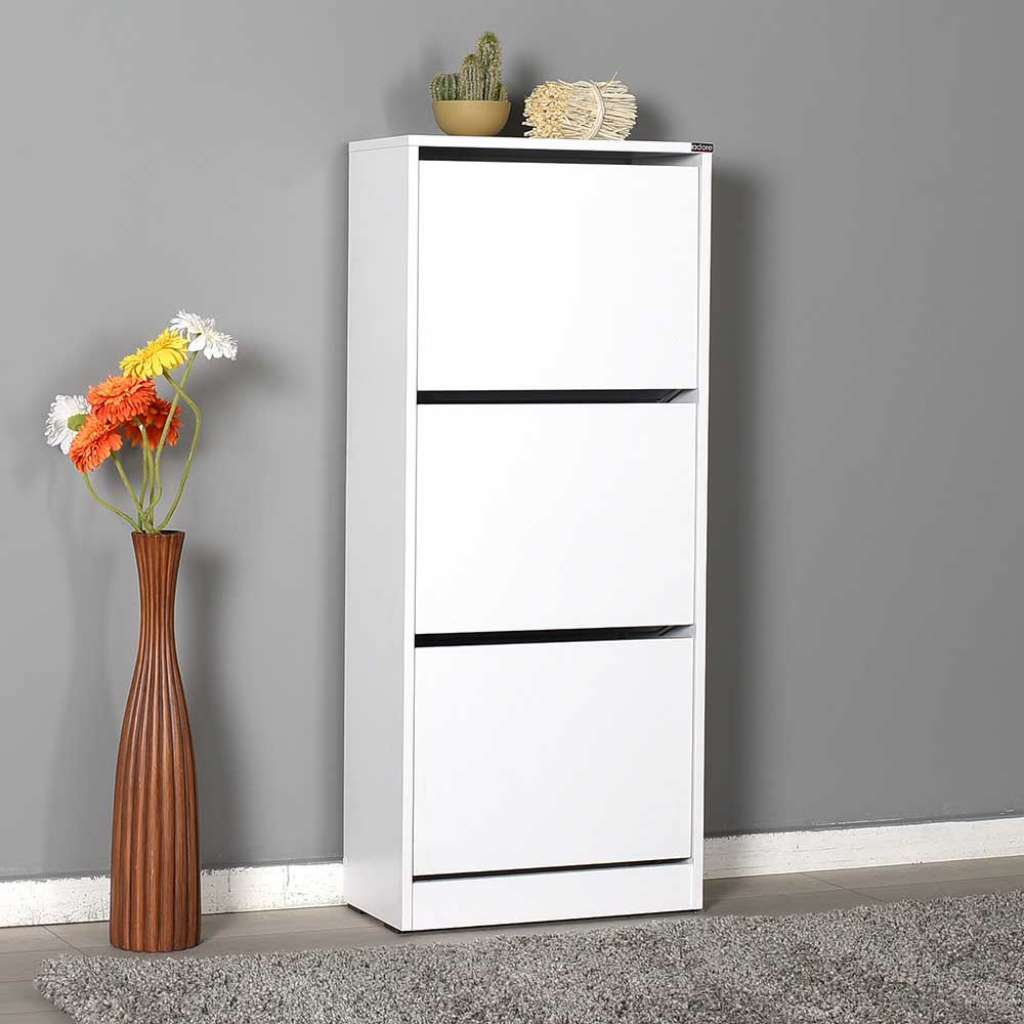 Schuh Klappschrank in Weiß melaminbeschichtet 26 cm tief