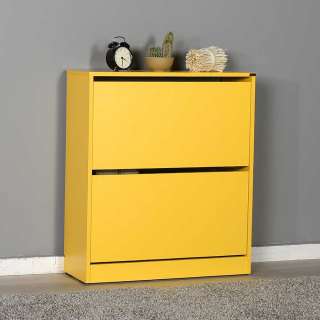 Schuh Klappschrank gelb 26 cm tief zwei Schuhwalzen