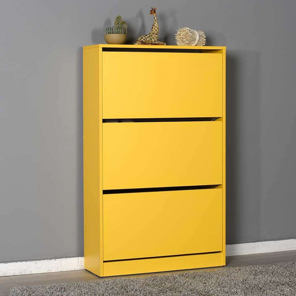 Schuhschrank modern in Gelb melaminbeschichtet drei Schuhklappen