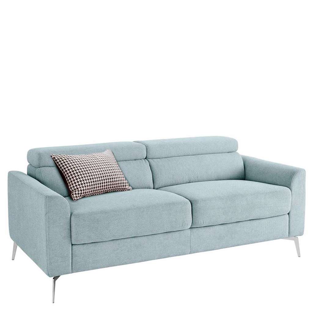 Dreisitzer Sofa in Hellblau und Chrom verstellbaren Kopfstützen