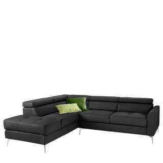 Leder Ecksofa in Schwarz und Chrom verstellbaren Kopfstützen
