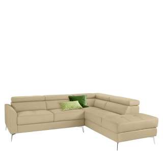 Ecksofa in Cremefarben und Chrom verstellbaren Kopfstützen