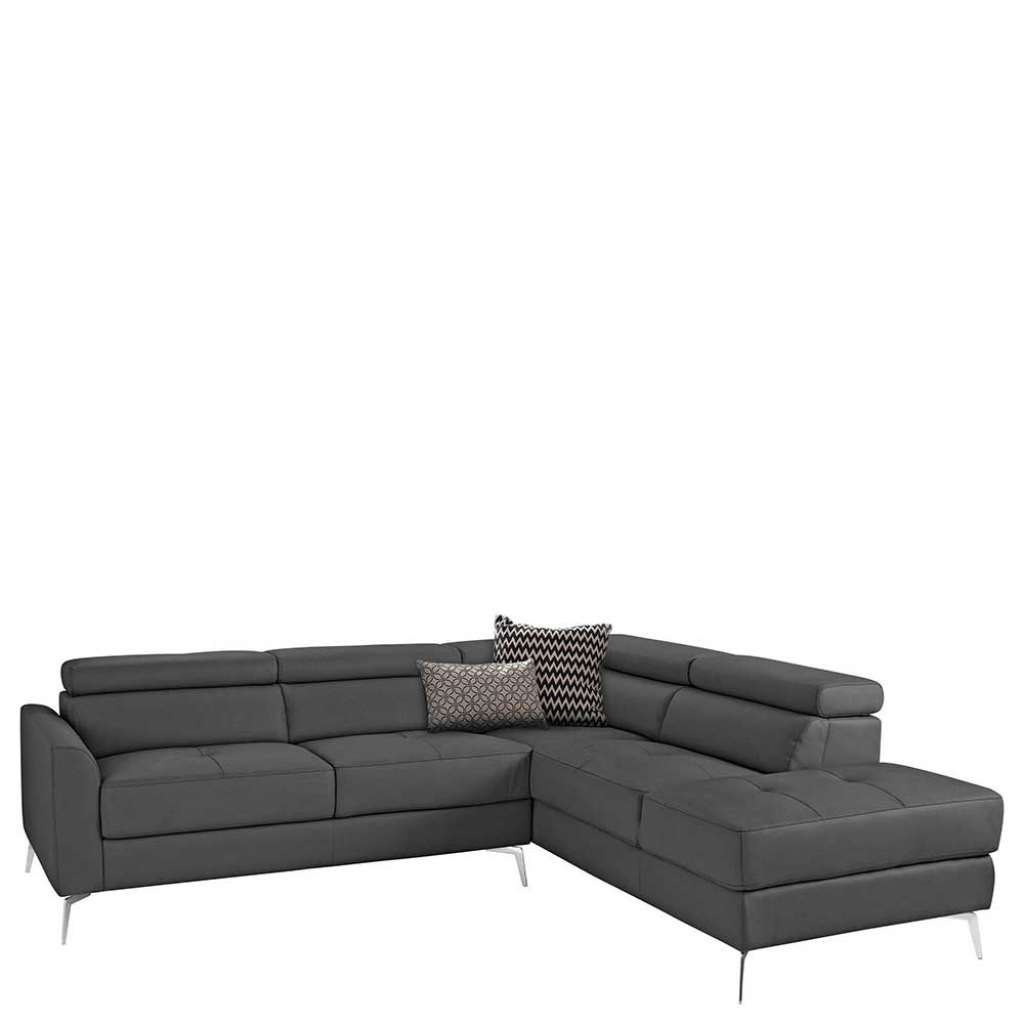 XL Leder Sofa in Dunkelgrau und Chrom verstellbarer Rückenhöhe
