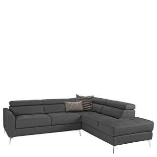 XL Leder Sofa in Dunkelgrau und Chrom verstellbarer Rückenhöhe