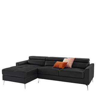 L Sofa Leder in Schwarz und Chrom verstellbarer Rückenhöhe