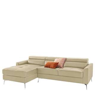 Eck Wohnzimmercouch in Cremefarben und Chrom Kunstleder