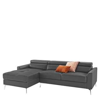 Eck Wohnzimmercouch in Dunkelgrau und Chrom Kunstleder