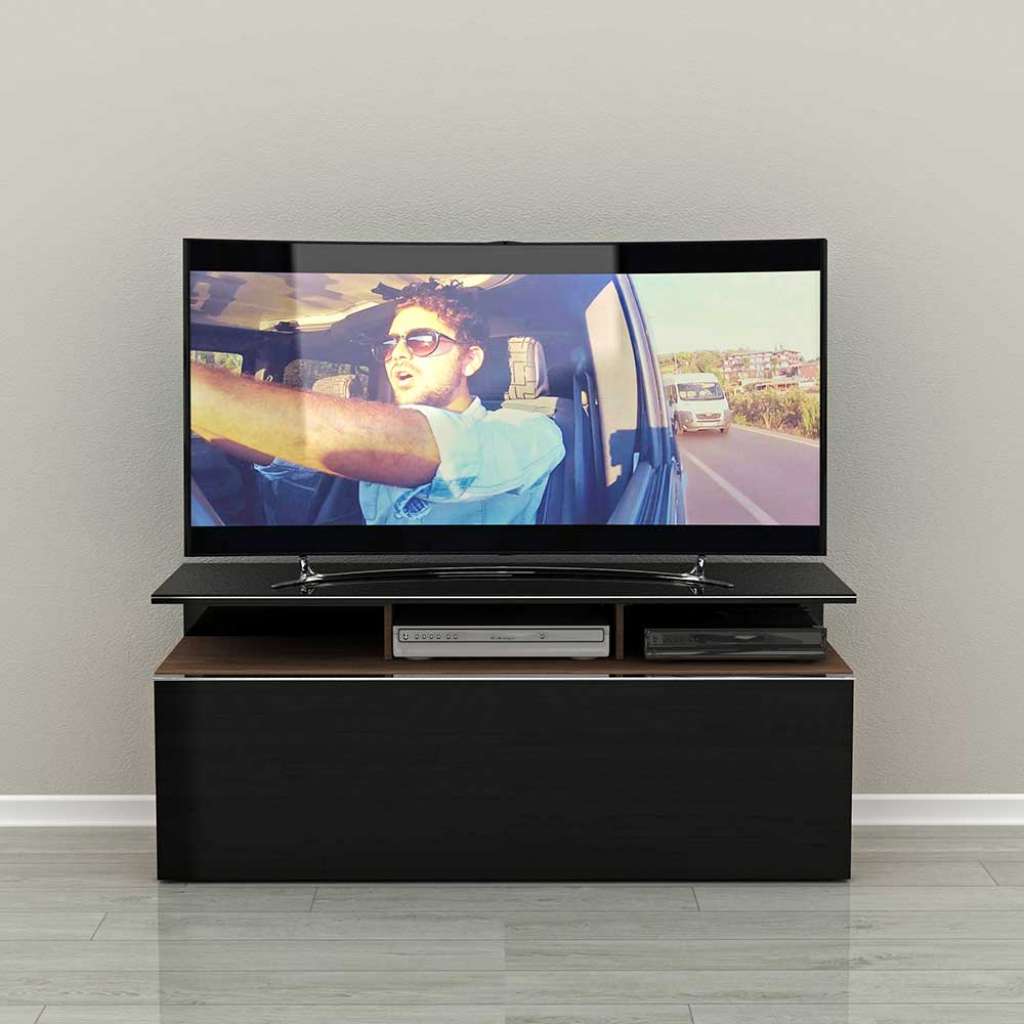 TV Unterschrank in Schwarz und Nussbaum Optik einer Schublade