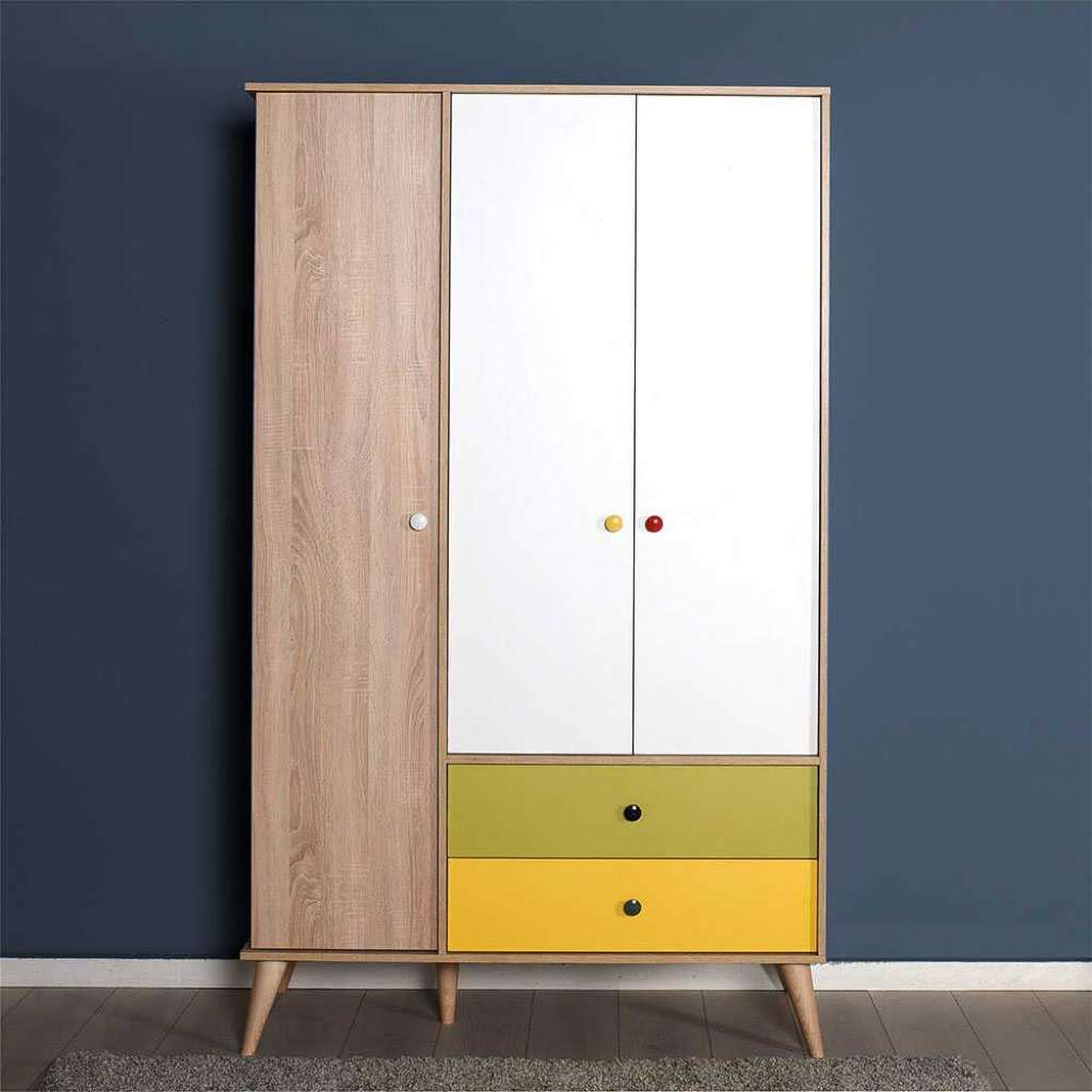 Kleiderschrank Jugendzimmer in Bunt und Holz Naturfarben 3 Türen