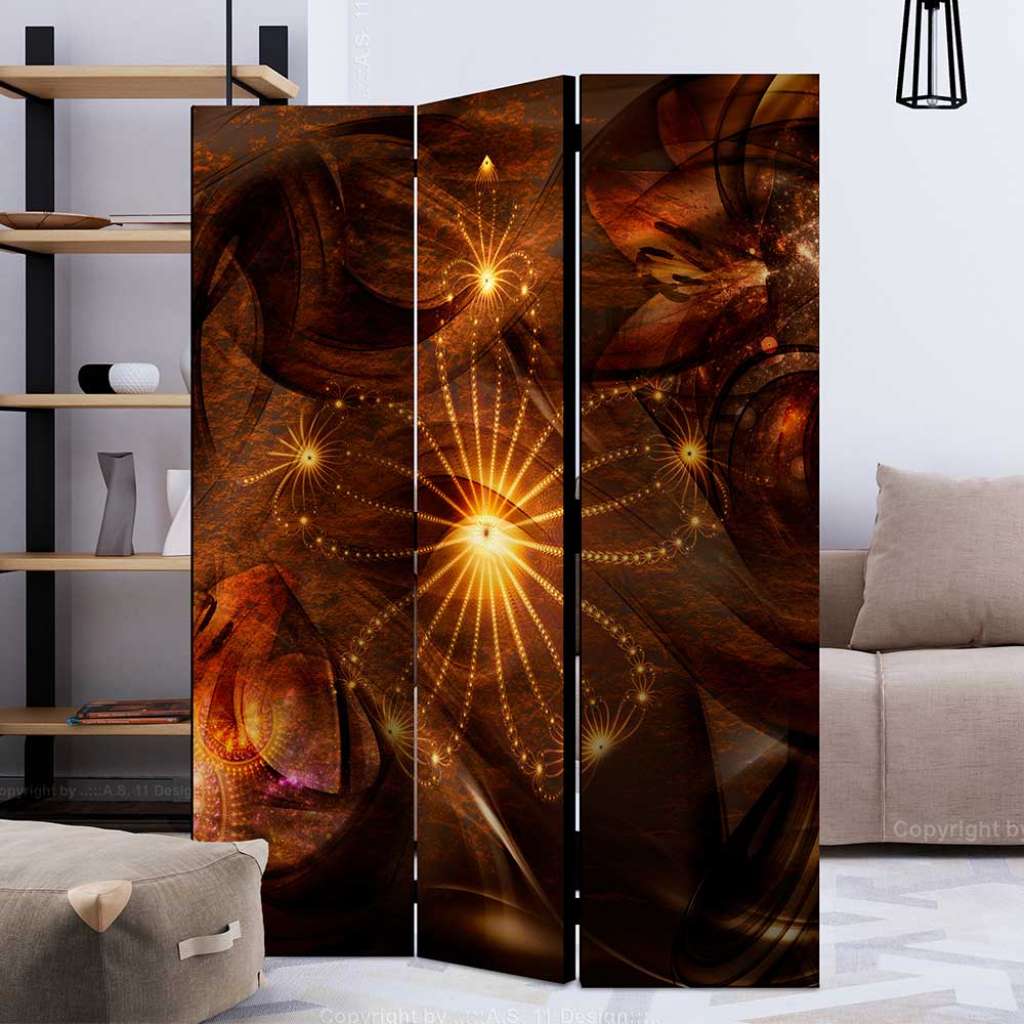 Spanische Wand in Braun und Goldfarben Leinwand Füllung