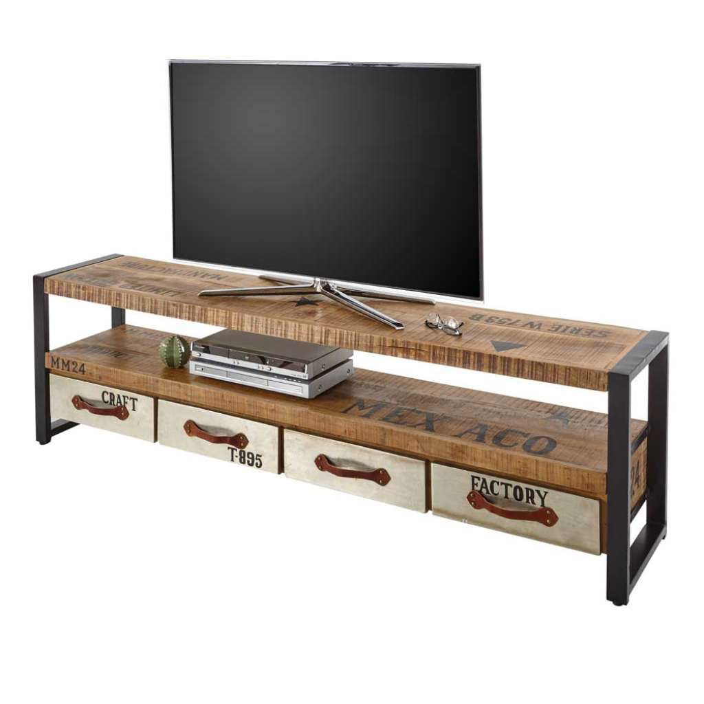 Fernsehlowboard im Industry und Loft Stil Mangobaum Massivholz und Stahl