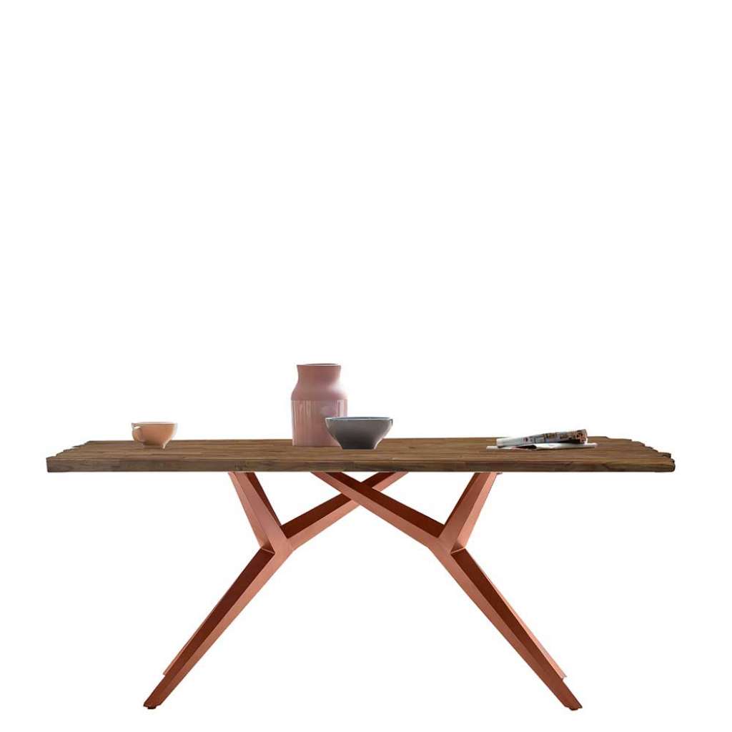 Designtisch aus Teak Recyclingholz Metall Vierfußgestell