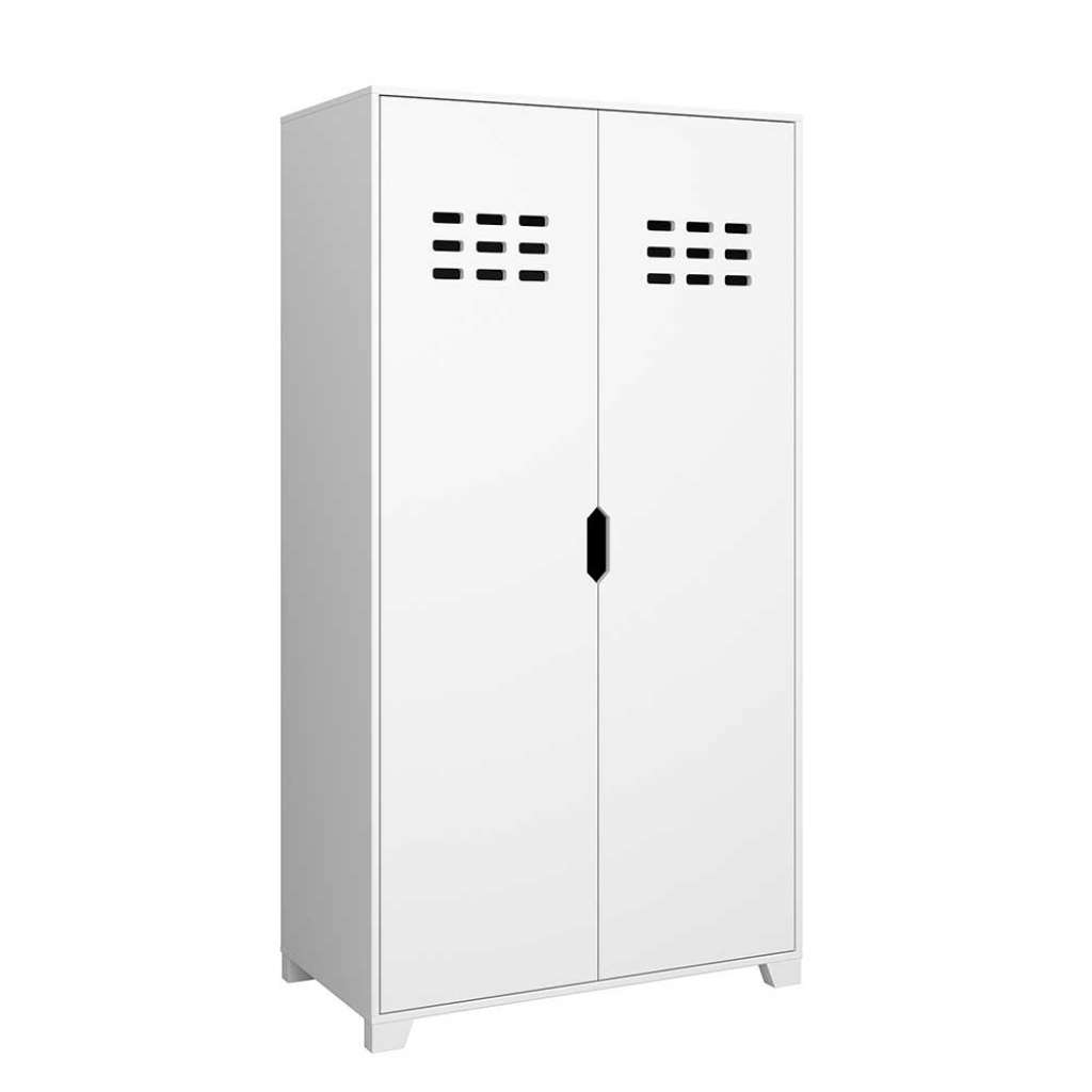 Kleiderschrank aus MDF Weiß lackiert zwei festen Kleiderstangen