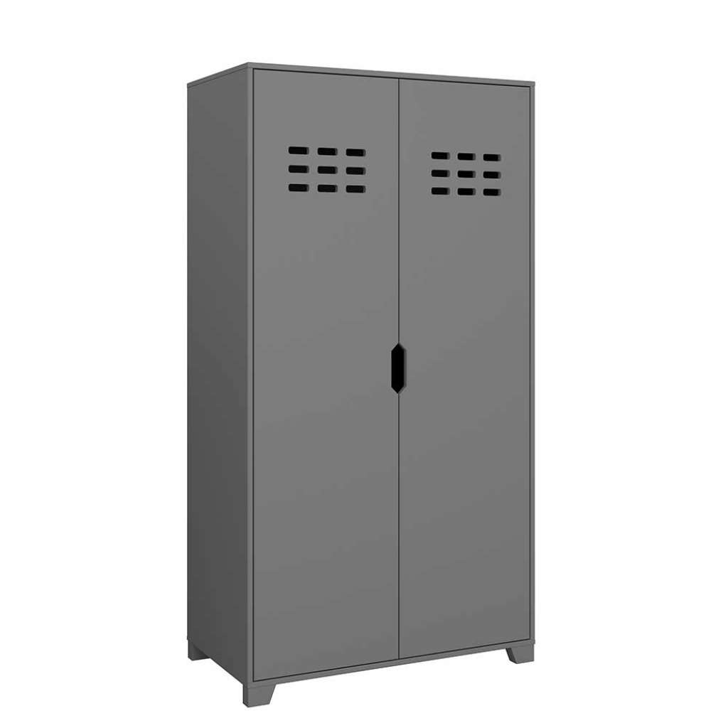 Kleiderschrank aus MDF Grau lackiert 2 Kleiderstangen