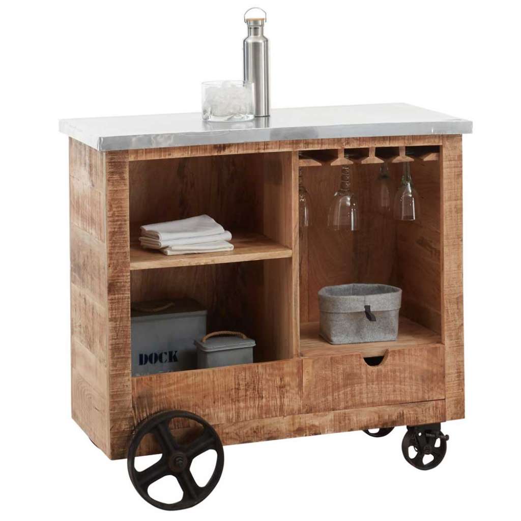 Servierwagen aus Mangobaum Massivholz Metallrollen