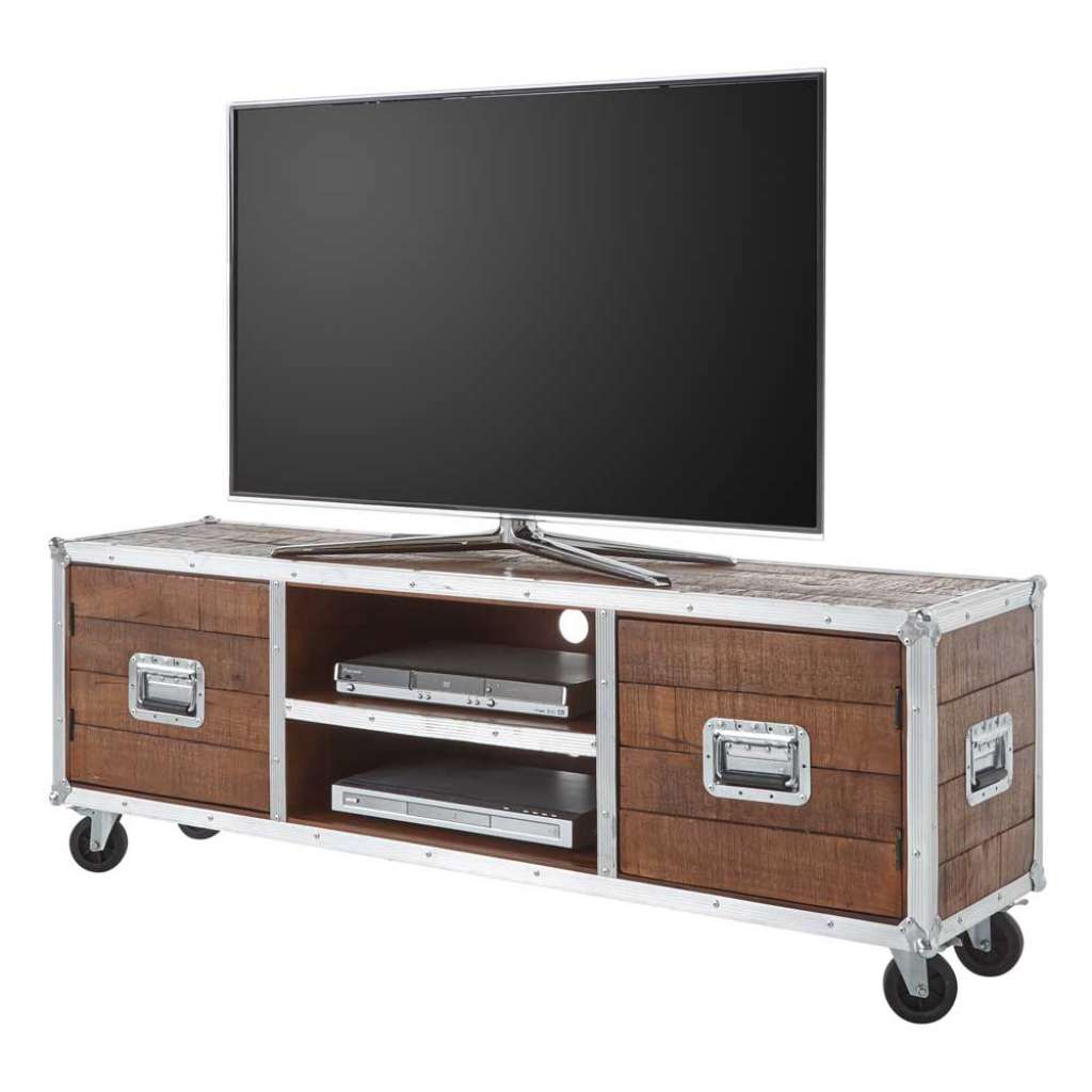 TV Lowboard aus Akazie Massivholz und Metall rollbar