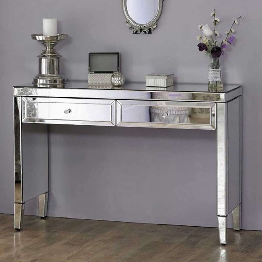 Design Schreibtisch in Silberfarben Glasplatte