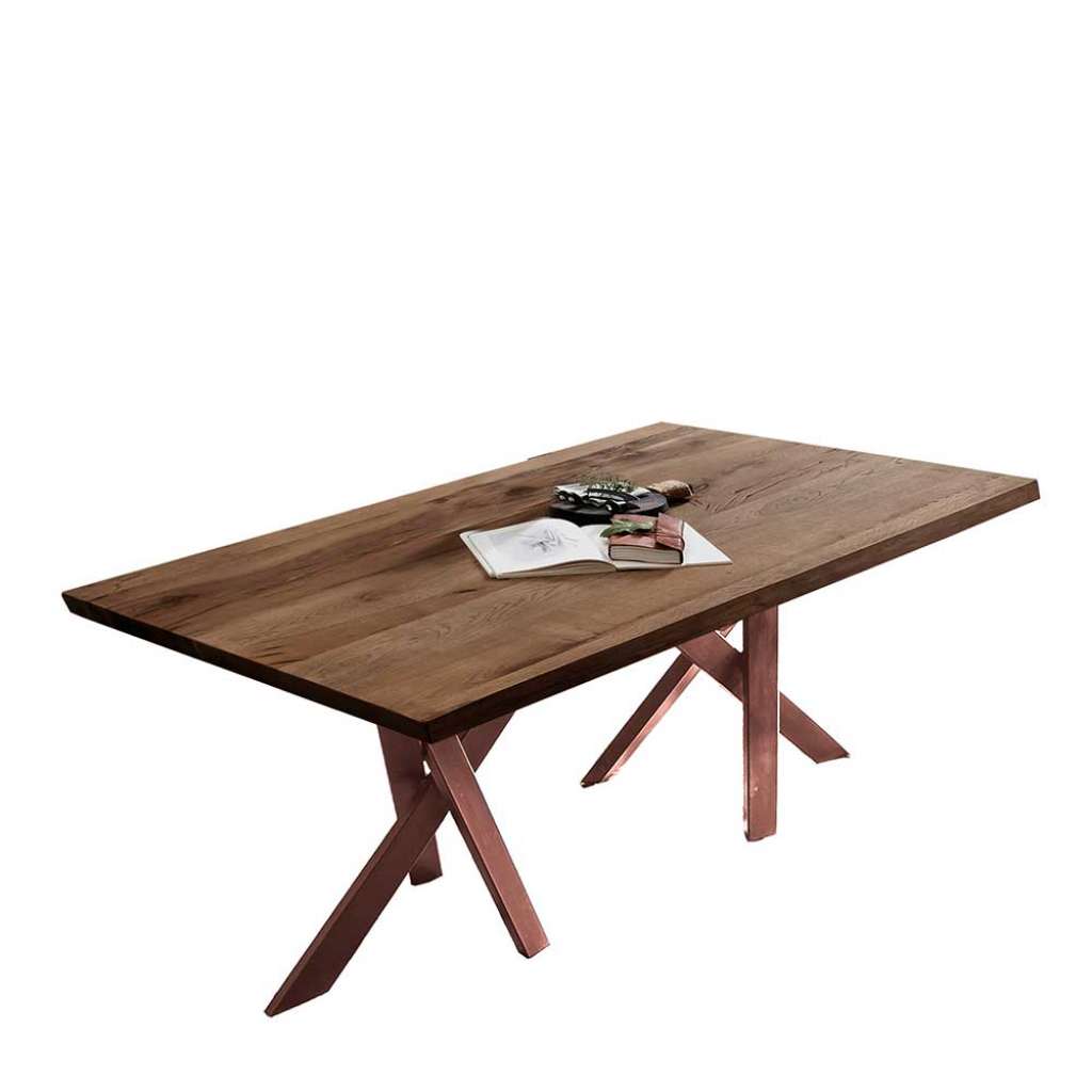 Esstisch aus Eiche Massivholz Metall in Antikbraun