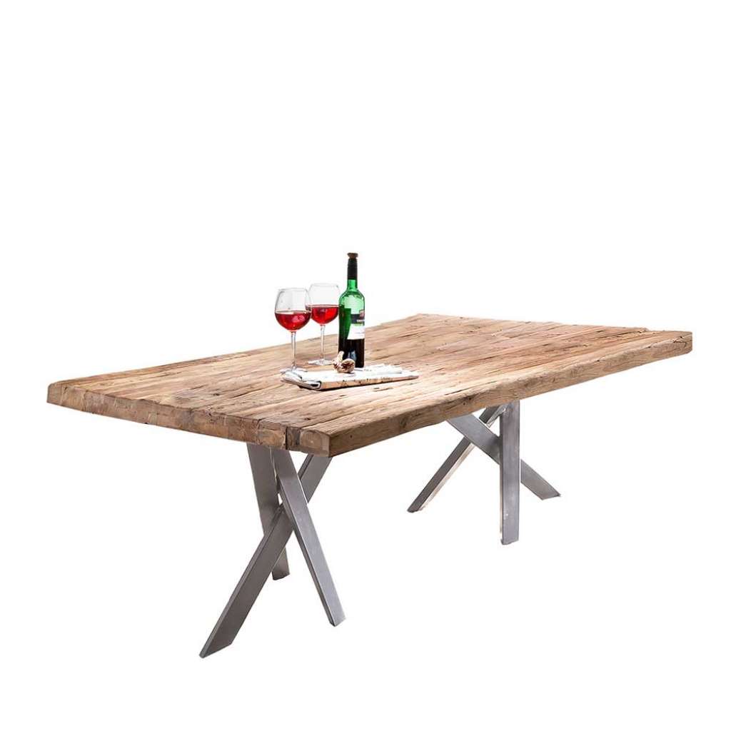 Altholztisch in Teak und Altsilberfarben Industry und Loft Stil