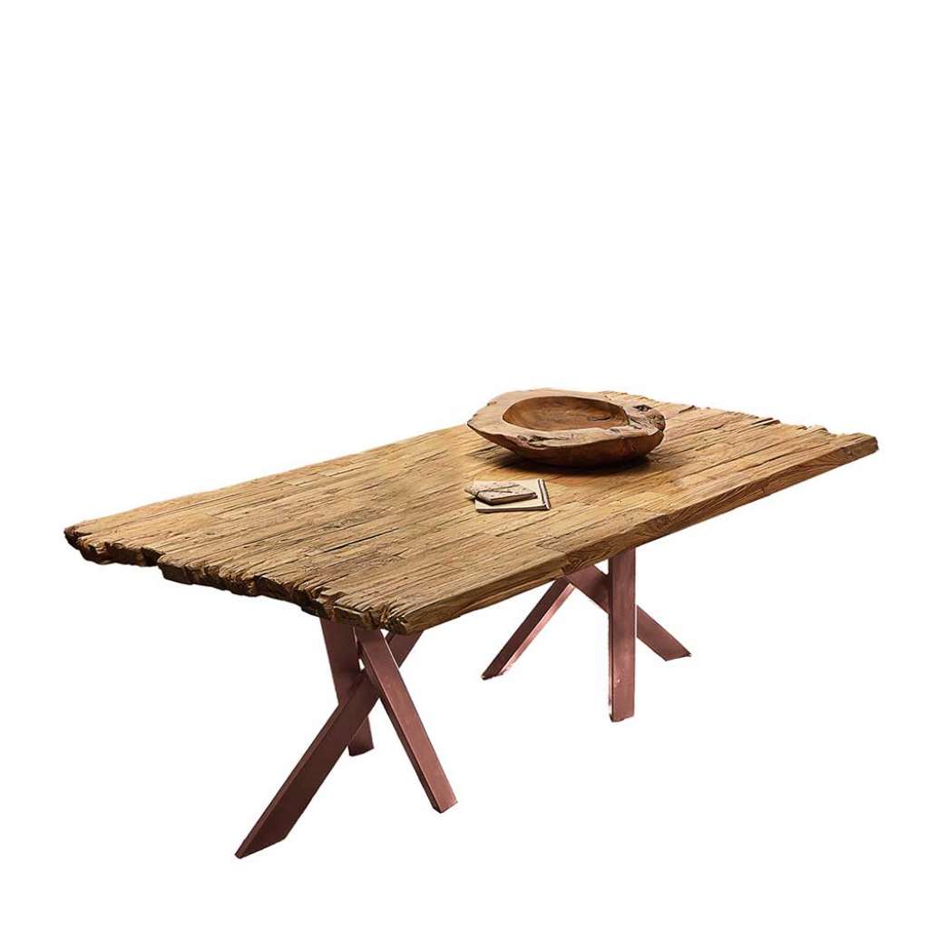 Altholztisch mit Metall Sechsfußgestell Industry und Loft Stil