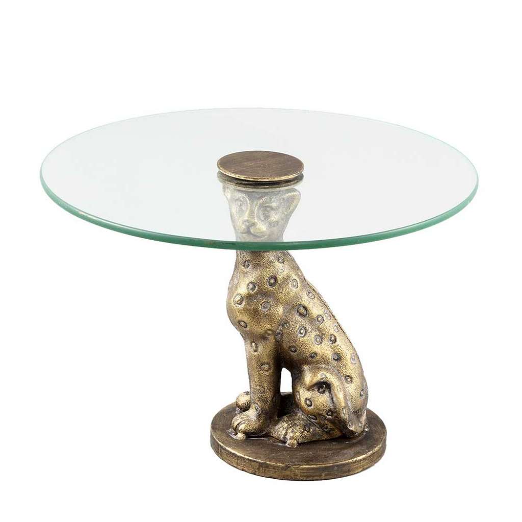 Design Glastisch in Altgoldfarben Metall Gepard Gestell