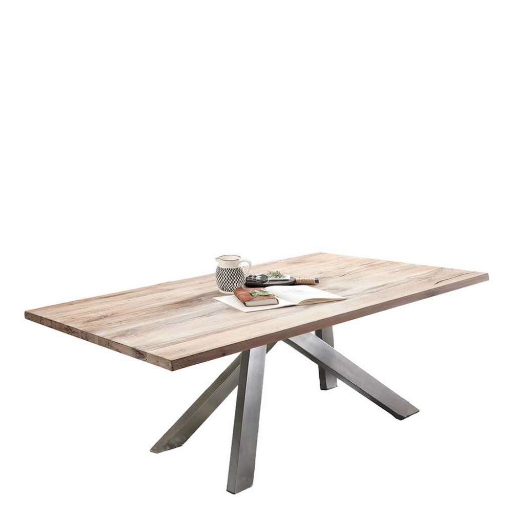 Balkeneiche Esstisch in Holz White Wash Altsilberfarben