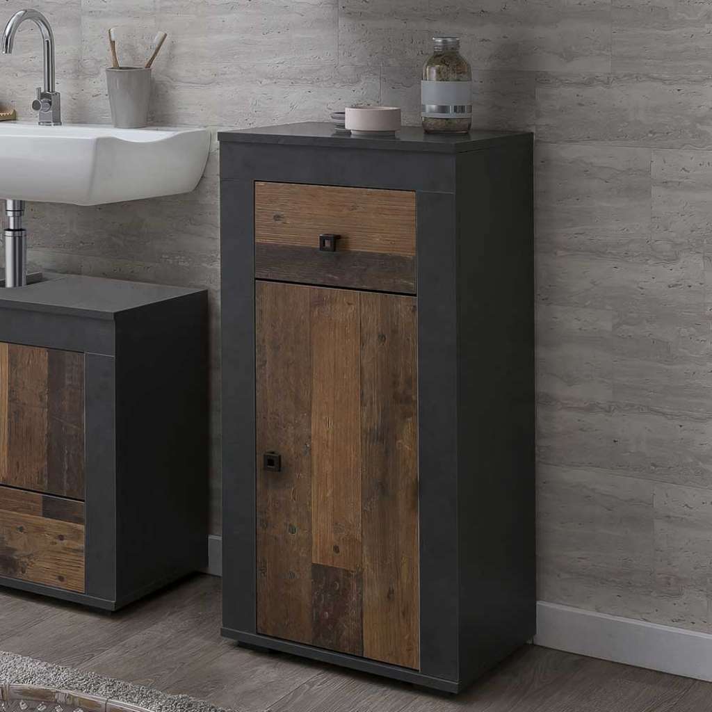 Badezimmer Unterschrank in Dunkelgrau Holz Antik Optik