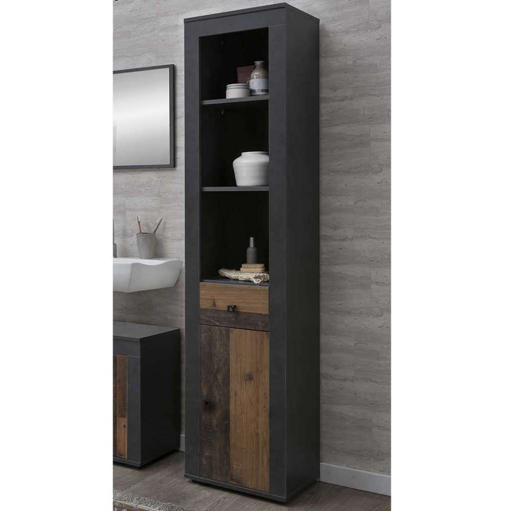 Bad Hochschrank Regal in Holz Antik Optik Dunkelgrau